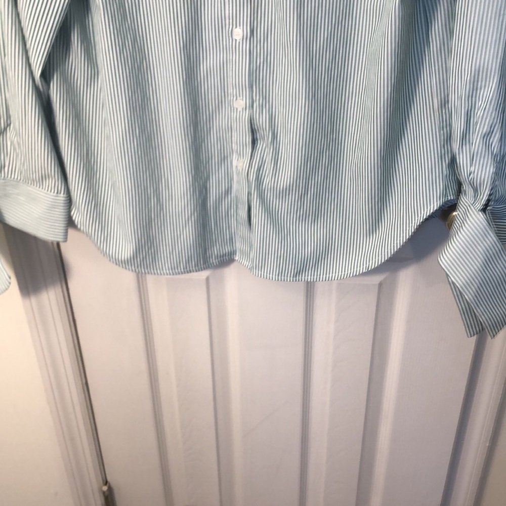 STORETS NWOT  Pit to Pit 21 1/2"  Button Down green white pinstripes tie cuffs - Picture 6 of 16